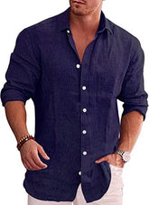 Men's Loose Plus Size Solid Color Shirt Linen Lapel Long Sleeve Casual Shirt